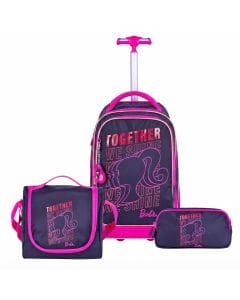 TRUCARE Barbie 20-Inch Kids 3-in-1 Trolley School Bag Set with Ergonomic Rolling Backpack