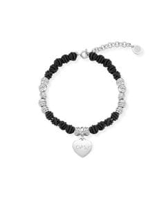 Ops Objects Black & Silver Bracelet for Women, Black Silicone Knot Bracelet with Silver Tone Metal Charms