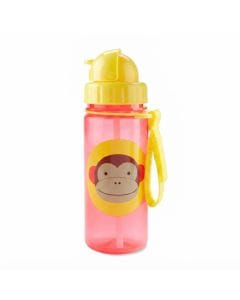 Skip Hop Zoo Monkey Straw Bottle 12+ Months 390ml, Hygienic Flip-Down Straw, Fun Zoo Character Design, Dishwasher Safe - Multicolour