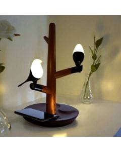 HomeTree Wooden Bird Lamp with Wireless Charger, Bedside LED Table Lamp, Dual Fast Wireless Charging, Touch Control