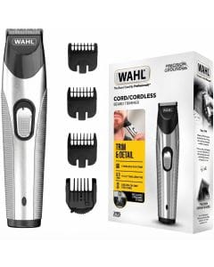 Wahl SilverTrim Cord/Cordless Beard Trimmer, 13 Cutting Lengths, 60-Min Runtime, 100-240V | Silver - 9891-027