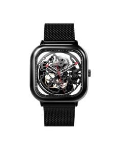 Ciga Design Full Hollow Automatic Black Watch, Seagull Automatic Movement, 316 Stainless Steel Case, Black Woven Steel Strap, 3ATM Water Resistant