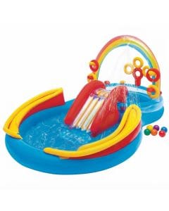 Intex Rainbow Ring Play Center Inflatable Pool, Kids Water Play Center with Sprayer & 6 Balls, 2+ Years, Multi-Color