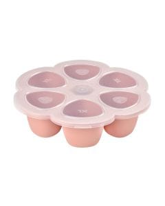 Beaba Multiportions Silicone Tray 150ml 6 Pieces, Supple Preshaped Silicone, 6 Individual Compartments, Ergonomic Design, Airtight Lid - Old Pink