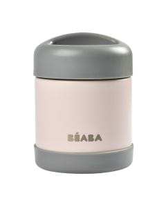 Beaba Stainless Steel Thermo-Portion Food Jar 300ml, Insulated Double Wall, Wide Opening - Dark Mist/Light Pink