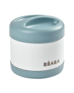 Beaba Stainless Steel Thermo-Portion Food Jar 500ml, Insulated Double Wall, Wide Opening - Baltic Blue/White