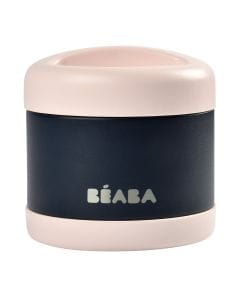 Beaba Stainless Steel Thermo-Portion Food Jar 500ml, Insulated Double Wall, Wide Opening - Light Pink/Night Blue