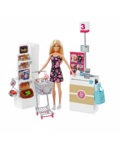 Barbie Blonde Doll Grocery Store Playset with Cart & Conveyor Belt