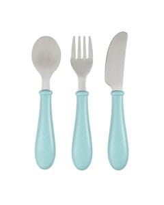 Beaba Stainless Steel Training Cutlery Set, Easy Grip, Dishwasher Safe, Ingenious Handle Shape - Airy Green