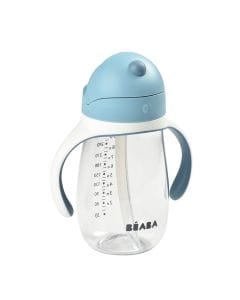 Beaba Straw Cup, Capacity 300ml, 100% Leak Proof, Easy To Clean And Hygienic, Removable Handles - Windy Blue