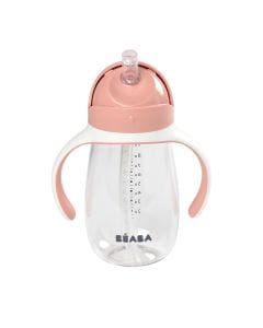 Beaba Straw Cup, Capacity 300ml, 100% Leak Proof, Easy To Clean And Hygienic, Removable Handles - Old Pink