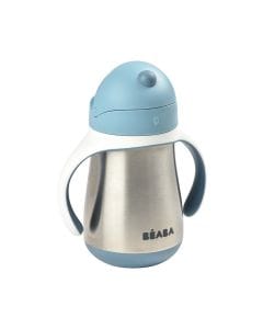 Beaba Stainless Steel Straw Cup, BPA-Free, Capacity 250ml, 100% Leak Proof, Ergonomic Shape - Windy Blue