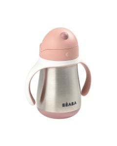 Beaba Stainless Steel Straw Cup, BPA-Free, Capacity 250ml, 100% Leak Proof, Ergonomic Shape - Old Pink