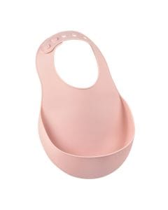 Beaba Silicone Bib 4+ Months, Soft And Lightweight Silicone, Curved Shape, Adjustable Neck Closure, Food Catching Pocket, BPA-Free, Easy To Clean - Old Pink