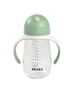 Beaba Straw Cup, Capacity 300ml, 100% Leak Proof, Easy To Clean And Hygienic, Removable Handles - Sage Green