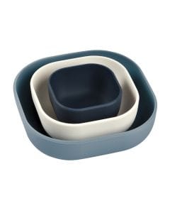 Beaba Silicone Nesting Bowl Set 3 Pieces, Lightweight And Comfortable Design, Ergonomic Shapes, Evolving Range - Night Blue/Cotton/Baltic Blue