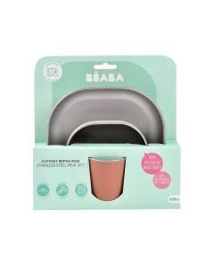 Beaba Stainless Steel Meal Set, Anti Slip And Noise Reducing, Ergonomic Design, Lightweight And Unbreakable - Terracotta