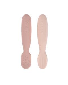 Beaba Silicone Pre-Spoons 4+ Months Set of 2, Grip Optimization, Gentle On Gums, Round Ergonomic Handle - Cotton Candy/Sorbet