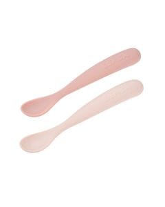Beaba First Age Silicone Spoons + Carrying Case 4+ Months, Ultra-Soft Silicone Tip, Long Handle For Easy Feeding - Cotton Candy