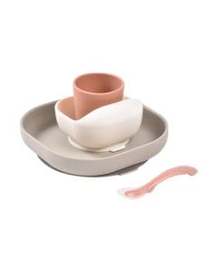 Beaba Silicone Suction Meal Set 4+ Months 4 Pieces, Suction Pad For Stability, Ergonomic Design For Easy Scooping, Easy To Clean - Terracotta Gazelle