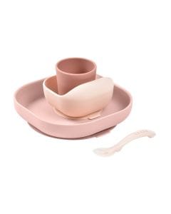 Beaba Silicone Suction Meal Set 4+ Months 4 Pieces, Suction Pad For Stability, Ergonomic Design For Easy Scooping, Easy To Clean - Cotton Candy