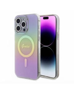Guess IML MagFit Case for iPhone 15 Pro, Pink, Stylish Protective Cover with Integrated Magnetic Compatibility