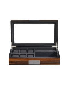 Luxury Signature Wooden Watch & Jewelry Box, 6 Slot Watch Organizer with Cufflink & Jewellery Compartments, Ebony Finish Material