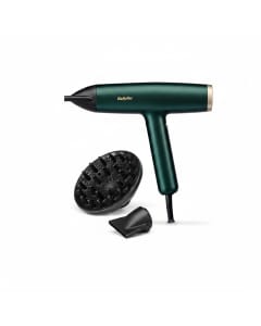 BaByliss 1700W Ionic Technology Digital Hair Dryer Dark Green Lightweight with Diffuser and Nozzles