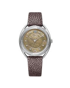 Saga Women Watch, 35mm Stainless Steel Case, Swiss Ronda 763 Quartz Movement, Genuine Stingray Leather Strap, Elegant Analog Wristwatch