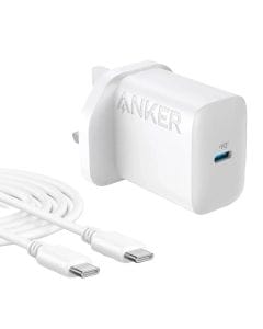 Anker 20W USB-C Charger Bundle, High-Speed Charging, USB-C Power Adapter with 1.5m USB-C to USB-C Cable | White - B2347K21