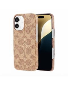 Coach Signature Canvas Slim Wrap Case for iPhone 16, Signature Tan Designer Protective Cover with 12-Foot Drop Protection
