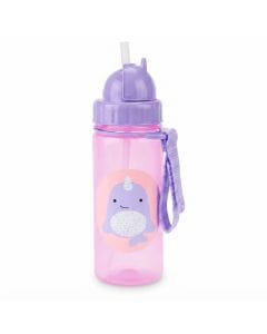 Skip Hop Zoo Narwhal Straw Bottle 12+ Months 390ml, Hygienic Flip-Down Straw, Fun Zoo Character Design, Dishwasher Safe - Multicolour