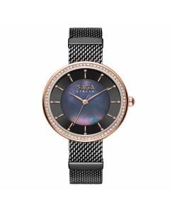 Saga Women Watch, 35mm Stainless Steel Case, Stainless Steel Bracelet, Swiss Ronda R2035 Quartz Movement, Elegant Analog Wristwatch