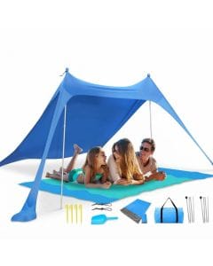 TOYBY Pop-Up Beach Tent Canopy, UPF 50 Lycra Sun Shade with Beach Blanket, 7 x 7ft Windproof Shelter