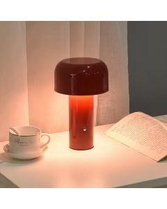 Luxury Signature Mini Mushroom LED Desk Lamp Red, 3W Metal & PC Body, 1800mAh Rechargeable Battery, Compact Table Lamp
