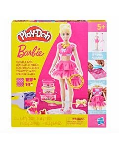 Play-Doh Barbie Ruffles and Bows Design Set with 11.5-Inch Doll, Modeling Compound, Ruffle Press  5 Years and Up