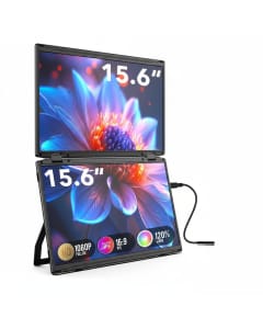 V2COM Dualsee Portable Dual-Screen Monitor Extender 15.6 FHD IPS Folding Triple Display Plug & Play VESA Mount 330 Adjustable HDMI Type-C Built-in Speakers - Black