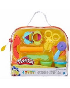 Play-Doh Starter Set for Kids with 9 Creative Tools, 4 Modeling Compound Cans, and Reusable Travel  3 years and up