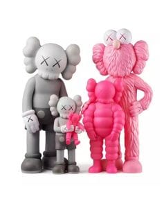 Luxury Signature Kaws Family Grey and Pink Collectible Figure, Modern Resin Display Ornament for Home, Office & Shelf Decor