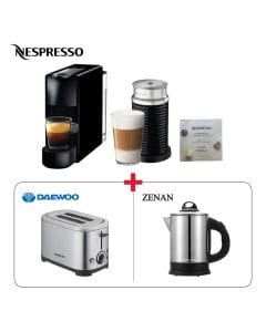 Nespresso Mini Essenza Coffee Machine Black + Daewoo 2-Slice Cool Touch Toaster + Zenan Electric Kettle 1.8L Black Bundle (603001000008793 + 603001000003514 + 603001000008798)