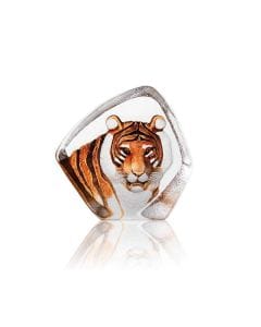 Maleras Tiger Crystal Sculpture, Handcrafted Swedish Crystal Figurine, Orange Tiger Design, Signed by Mats Jonasson, Collectible Art Glass Decor