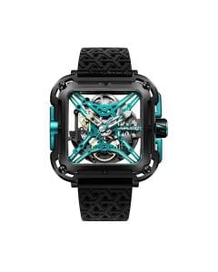 CIGA Design X Series Gorilla Skeleton Automatic Watch, Square Stainless Steel Case, Transparent Skeleton Dial, Sapphire Crystal, Silicone Strap, 30M Water Resistant