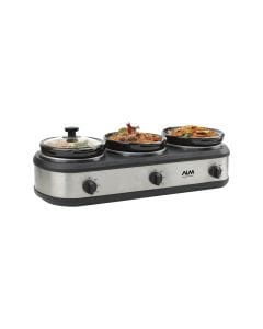 ALM 3-Pot Slow Cooker & Buffet Server, 405W, 3 x 2.5QT Ceramic Pots, Individual Heat Controls, Keep Warm Function | Black - ALM-SC325A