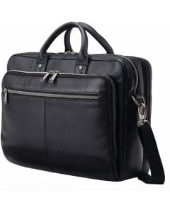Samsonite Classic Leather Toploader Briefcase, 100% Genuine Grain Leather Laptop Bag | Black