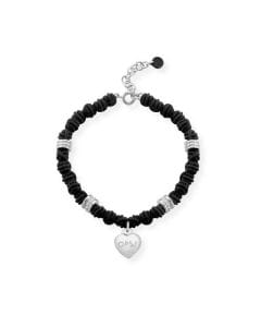 Ops Objects Black Bracelet for Women, Black Silicone & Silver Tone Knot Bracelet with Crystal Heart Pendant, Fashion Jewelry