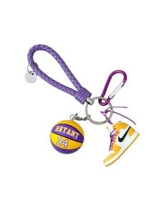 Luxury Signature Bryant Ball Keychain Set, Basketball Ball Keyring, Purple Rope with Yellow Sneaker Charm