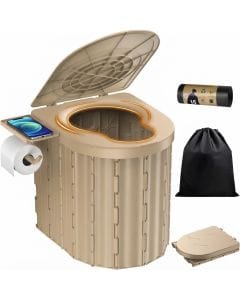 Dsocool Portable Camping Toilet, Upgraded 12-Inch Elongated Folding Potty with Paper Holder and Phone Shelf for Outdoor Use