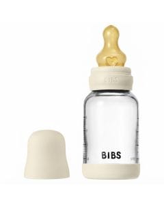 BIBS Round Latex Slow Flow Glass Baby Bottle 120ml, Natural Rubber Latex Nipple, BPA And PVC Free, Flow Controlled Feeding - Ivory