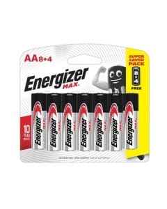 Energizer Max Alkaline AA Batteries, Bonus Pack of 12 (8+4 Free), Long-Lasting Power, Leak Protection, 10-Year Shelf Life