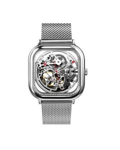 Ciga Design Full Hollow Automatic Silver Watch, Seagull Automatic Movement, 316 Stainless Steel Case, Silver Woven Steel Strap, 3ATM Water Resistant